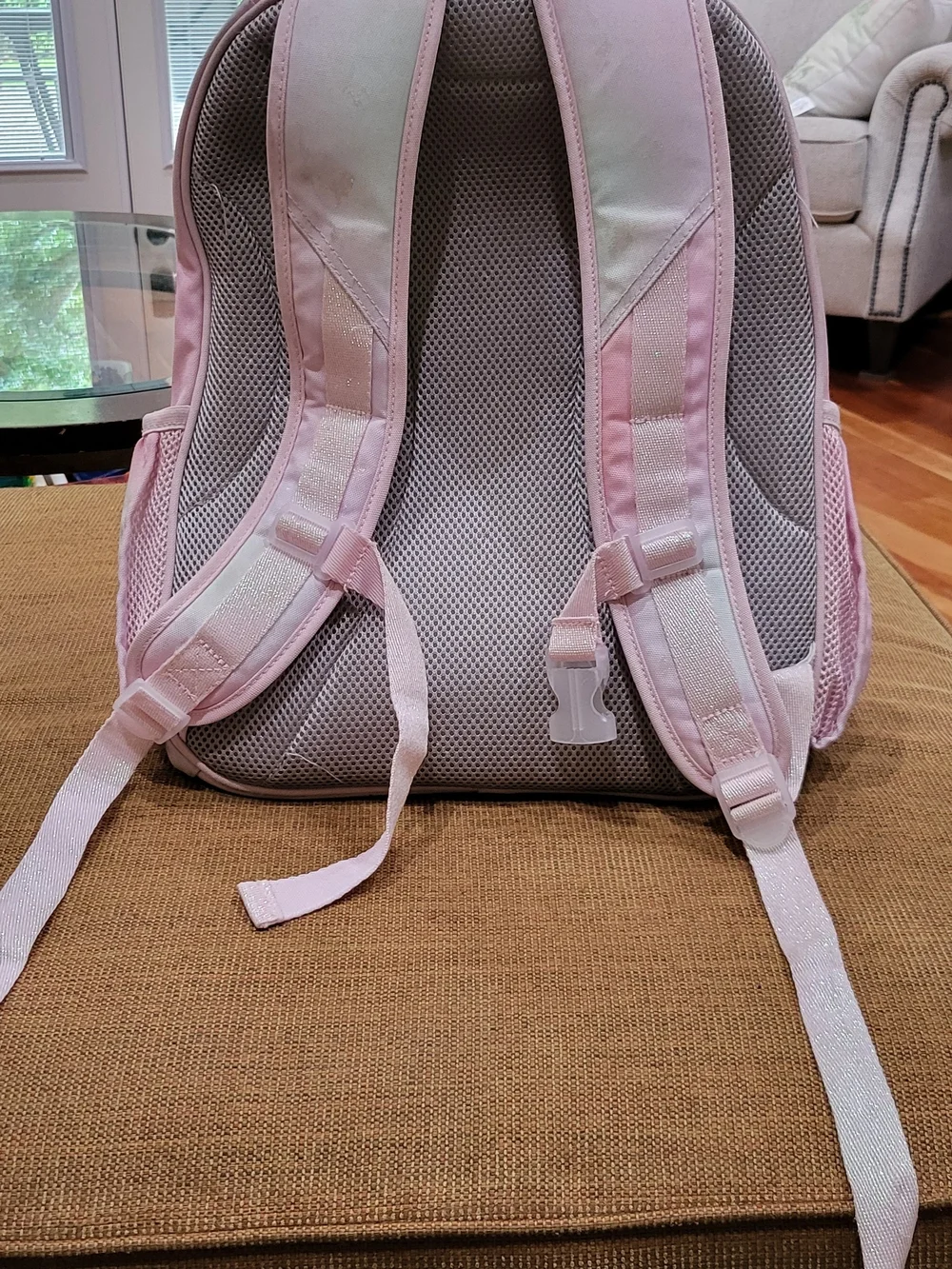 Pottery Barn Kids Pink Heart Print Backpack, Size Large